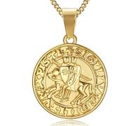BOBIJOO JEWELRY - Pendentif Collier Blason Sceau Chevalier Templier Acier 316L Or Doré Plaqué Chaîne