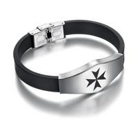 BOBIJOO JEWELRY - Pulsera Cruz de Malta Templaria Silicona Acero Inoxidable 21cm