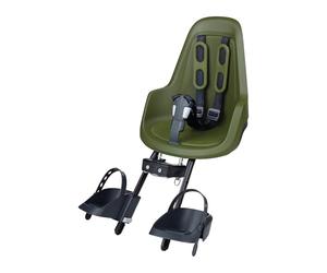 BOBIKE 8012000022 - Silla Portabebé Bicicleta Delantera One Mini Anclaje en Cuadro - Segura y Elegante para niños de 9 Meses a 3 años, hasta 15 kg, Verde Oliva
