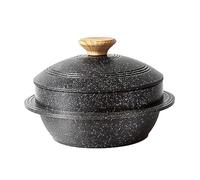 Bobikuke Cacerola Alta con Tapa, 18 cm Coreano Dolsot Bowl Olla de Piedra Antiadherente, para Bibimbap Sopa - Negro