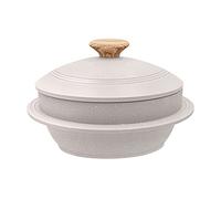 Bobikuke Cacerola Alta con Tapa, 20 cm Coreano Dolsot Bowl Olla de Piedra Antiadherente, para Bibimbap Sopa - Blanco