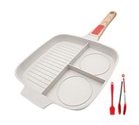Bobikuke Sarten Parrilla con Mango Extraíble, 3 en 1 Grill Asador con Rayas de Desayuno Olla de Aluminio Sartén Cuadrada Antiadherente, Apto para Todo Tipo de Cocinas 28 x 24 cm - Blanco