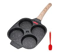 Bobikuke Sartén Tortitas, Sartén Huevos Poche de 4 Agujeros Sartén Antiadherente de Aluminio para Desayuno Huevos Fritos Hamburguesas Panqueques, para Todo Tipo de cocinas incluida inducción - Negro