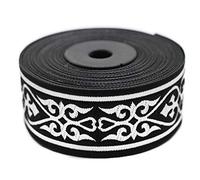 Bobina de 3,5 cm de ancho, diseño de corazón celta real, color negro y plateado, cinta de jacquard bordada, borde de cincha 35068