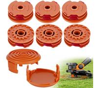 Bobina de hilo de repuesto para desbrozadora WORX, juego de 6 bobinas con 2 tapas, hilo de nailon de 1,6 mm de hilo de nailon de 9,8 m, resistente cartucho de hilo ABS compatible con los modelos WORX