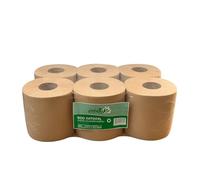 Bobina Industrial de Papel Secante Natural/Kraft Doble Capa | Pack de 6 Rollos | Alta Absorción y Resistencia | Ideal para Cocinas, Restaurantes, Oficinas y Baños | Sanjoma Chemical Solutions
