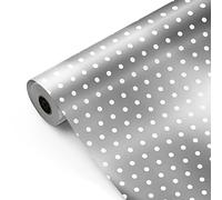 Bobina papel de regalo, rollo grande 62cm x 100m • Color FONDO PLATA LUNAR BLANCO • Ideal para: Tiendas Negocios Comercios envolver regalos Cumpleaños Baby Shower Bodas Decoración [FP Fiesta Paper]