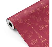 Bobina papel de regalo, rollo grande 62cm x 100m Color Granate modelo PARÍS Ideal para: Tiendas Negocios Comercios envolver regalos Cumpleaños Baby Shower Bodas Decoración [FP Fiesta Paper]