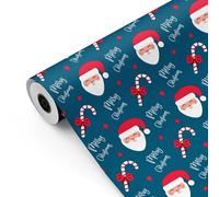 Bobina papel de regalo, rollo grande 62cm x 100m • PAPA NOEL Y BASTONES AZUL• Ideal para: Tiendas Negocios Envolver Regalos Cumpleaños Baby Shower Bodas [FP Fiesta Paper]