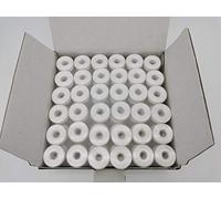 Bobina preenrollada, lado de plástico, tamaño L, color blanco, 144 piezas por caja, poliéster 60S/2, doble, compatible con Babylock, Barudan, Bernina, Brother, Consew, Juki, Singer, Tajima y más