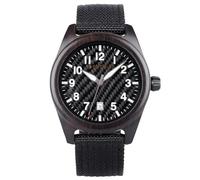 BOBO BIRD Reloj de madera casual y de negocios con correa de nailon, esfera de fibra de carbono, movimiento de cuarzo japonés, reloj de madera, ligero, visualización de fecha, varios colores, Negro