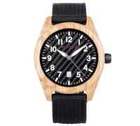 BOBO BIRD Reloj de madera casual y de negocios con correa de nailon, esfera de fibra de carbono, movimiento de cuarzo japonés, reloj de madera, ligero, visualización de fecha, varios colores, Beige