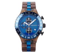 BOBO BIRD Reloj de madera para hombre, cronógrafo, de cuarzo, con indicador de fecha, esfera grande de 43 mm, manecillas luminosas, madera natural y acero inoxidable, regalo para él, Azul, nogal