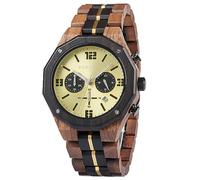 BOBO BIRD Reloj de Madera para Hombre, Deportivo, Moderno, Casual, cronógrafo, Cuarzo, Reloj de Pulsera para Hombre, Correa de Acero Inoxidable con visualización de Fecha (Dorado), Oro, M, Elegancia