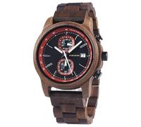 BOBO BIRD Reloj de madera para hombres y mujeres, ultraligero, 50 g, manecillas luminosas, cronógrafo, fecha, casual, regalo de negocios, Rojo -, Casual