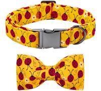 Bobo Rainbow Collares para perro, collar de primavera para mascotas, collar de algodón con estampado de mariquita amarilla con pajarita, hebilla de metal ajustable, collar de perro para perros grandes