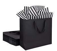 Bobobag 12 Pack 12.5 inch Black Gift Bags with Tissue Paper for Shopping, Business, Bridal Party, Man's birthday gift,Wedding, Christmas and Holiday (Black)