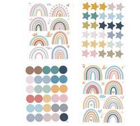 BOBOZHONG 76 Piezas Pegatinas de Pared Arcoíris,Decoración de Pared con Arco Iris Estrellas Puntos para Habitación Infantil,Dormitorio de Bebé, Guardería o Salon,Decoración Hogar en Colores Pastel