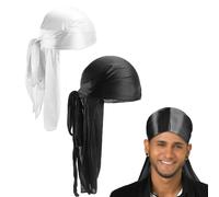 BOBOZHONG Bandanas de Cola Larga,2 Piezas Unisex Men Bandanas Piratas de Seda Cola Larga 360 Ondas para la Cabeza Sombrero para Hombres Mujeres Decoración Diaria de Hip Hop Decoración