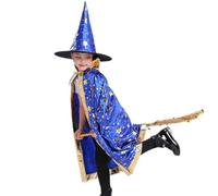BOBOZHONG Capa de Brujo Mago,Capa de Halloween para Niños,Halloween Witch Wizard Cloak,Wizard Cape Witch Cloak with Hat,Halloween Costume Props for Kids Cosplay Party (Blue)