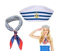 BOBOZHONG Conjunto Disfraz de capitán Marinero,Sombreros de Vela Sombrero Marinero Azul Marino Conjunto de Gorro y Bufanda de Marinero Juego de Disfraces de Marinero,Accesorio de Disfraz