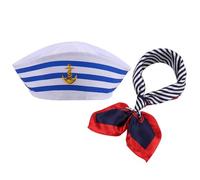 BOBOZHONG Gorra Capitan Barco,Sombrero de Capitán de Marinero a Rayas Azules y Blancas y Bufanda Cuadrada con Borde Rojo,gorro Marinero,Accesorios de Marinero Para Fiestas Yates Carnaval