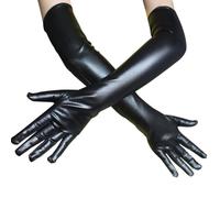BOBOZHONG Guantes Largos Sexys de Piel Sintética para Mujer, Guantes largos y Brillantes Guantes Largos Hasta Codo Guantes de Ópera Elástico Brillante de Aspecto Mojado para Boda Fiestas (negro)