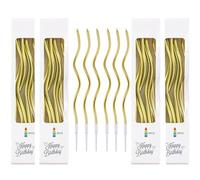 BOBOZHONG Velas en Espiral para Tarta,24 Piezas Vela de Cumpleaños Velas de Cumpleaños Sinuosos,Velas de Pastel Velas Largas y Finas,para Decoración Fiesta Boda Cumpleaños(Oro)