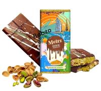 Bobzo Meltz Halal Dubai Pistachio Kunafa Chocolate Bar - Chocolate con leche de Oriente Medio Premium, postre árabe gourmet, caja de regalo de lujo Halal de EAU (paquete de 1)