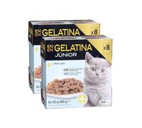 Bocaditos en Gelatina para Gatitos Junior con Pollo y Pavo, 2 Cajas, 16 Sobres, 8x100g DeliKuit