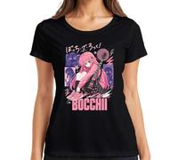 BOCCHII Anime Girl Guitarra Música Japón Y2K Camiseta Mujer, Negro , S