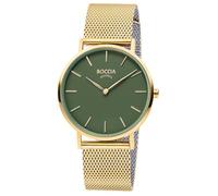 Boccia Reloj de Pulsera de Titanio para Mujer 3273-12 de Titanio y Oro Amarillo de 36 mm con Esfera Verde, Reloj de Pulsera de Cuarzo con Correa de Acero Inoxidable milanesa, ultraplano, Aprox. 6 mm