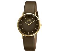 Boccia Reloj de Pulsera de Titanio para Mujer 3273-13 de Titanio Chapado en Oro Amarillo de 36 mm con Esfera marrón Oscuro, Reloj de Pulsera de Cuarzo con Correa de Piel marrón, ultraplano, Aprox. 6