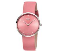 Boccia Reloj de pulsera de titanio para mujer 3309-13 de titanio de 36 mm con esfera rosa, reloj de pulsera de cuarzo con correa de piel rosa, ultraplano, aprox. 7 mm, resistente al agua 3 bar, ligero
