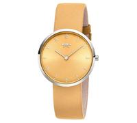 Boccia Reloj de Pulsera de Titanio para Mujer 3309-15 de Titanio de 36 mm con Esfera de Color Amarillo Curry, Reloj de Pulsera de Cuarzo con Correa de Piel Amarilla, ultraplano, Aprox. 7 mm