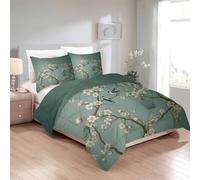 Boceoey Edredon Cama 150 Rama de Flores, Relleno Nordico 220 x 240 4 Estaciones, Edredón Reversible Antiguo, Edredones Nordicos Estampados Pájaro con 2 Fundas de Almohadas 50x75 cm, Lavable G-563