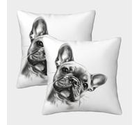 Boceto de Bulldog Francés - Estilo de Arte Blanco Negro Fundas Cojines para Sofá 2 Piezas Disponible Todas Las Estaciones Funda De Almohada Modernas Decorativa Funda Cojin Cama Hogar Coche 40x40cm