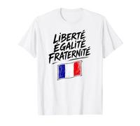 Boceto de la Bandera Francesa con Liberté Égalité Fraternité Camiseta gráfica económica, Hombre, Blanco, M