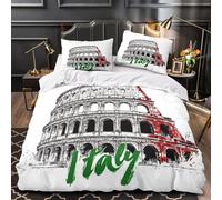 Boceto del Coliseo Funda de Edredón 3 Piezas Suave Estampado 3D Cierre de Cremallera Oculta con Fundas de Almohada Antialérgica Arquitectura italiana Funda Edredon for niños Single（140x200cm）