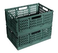 Bocguy 2 cajas plegables, de plástico, resistentes, plegables, apilables, juego de cajas plegables para almacenamiento de cocina, dormitorio, estudio, oficina (verde oscuro, 42 x 28 x 16 cm)