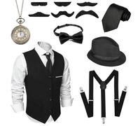 Bocguy Disfraz De Mafia Para Hombre De Los AñOs 20, Accesorios De Los AñOs 20, Con Tirantes Y Tirantes Para Hombre, Disfraz De Peakyblinders Con Chalecos Y Varios Accesorios Para Carnaval, Negro, XL