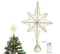 Bocguy Estrela Arvore de Natal con Luz Oro, 34 x 23cm Estrela arvore de Natal con 20 LED, Estrella Arbol Navidad para Decoración de Interior Christmas Tree Topper (B)