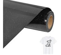 Bocguy Vinilo Textil Termoadhesivo Purpurina Negro, 30.5 CM X 305 CM Glitter Vinilo Textil Negro Fácil de Cortar y Desherbar, Purpurina Vinilo Termoadhesivo Textil para DIY Camisetas y Más Telas