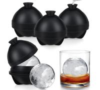 BOCHION Cubiteras para Hielo Grande, 4 Piezas Cubitera de Silicona con Tapa, sin BPA FáCil Quitar, XXL Moldes de Cubitos de Hielo Redondos para Alimentos para BebéS, Whisky, Cócteles (Negro)