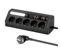 BOCHLION - Regleta de Mesa con 5 enchufes con 4 Puertos USB (PD35W+PD20W), multitoma pararrayos con luz LED, Toma de ángulo con Interruptor y Cable de 1.8 m para Oficina, hogar, Color Negro