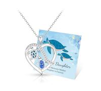 BOCHOI Collar de tortuga marina, collar de cumpleaños para mujeres y niñas, colgante de corazón de tortuga, collares de plata para mamá, hija, abuela, nieta, hermana, Neice, mejor amiga, 45 cm