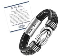 BOCHOI Pulsera de cuero para hombre, regalo de San Valentín, Navidad, cumpleaños, aniversario, regalo de San Valentín para mi hijo, nieto, marido, novio, hombre y papá, 20.5, Cuero Acero inoxidable