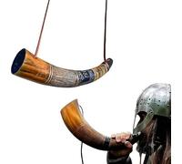Bocina de guerra vikinga de 14 pulgadas, auténtica trompeta de batalla de cuerno de buey con correa de cuero, estilo medieval nórdico, accesorios de decoración del hogar, sonido fácil y claro, Navidad