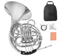 Bocina francesa doble, bocina francesa, cuatro teclas en afinación F/Bb, latón seleccionado, diseño desmontable de bocina francesa de grado profesional, viene con estuche de cuerno francés, guantes,