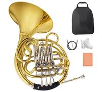 Bocina francesa doble, cuatro teclas en afinación F/Bb, latón seleccionado, diseño desmontable de bocina francesa de grado profesional, viene con mochila, guantes, paño de limpieza y kit de limpieza